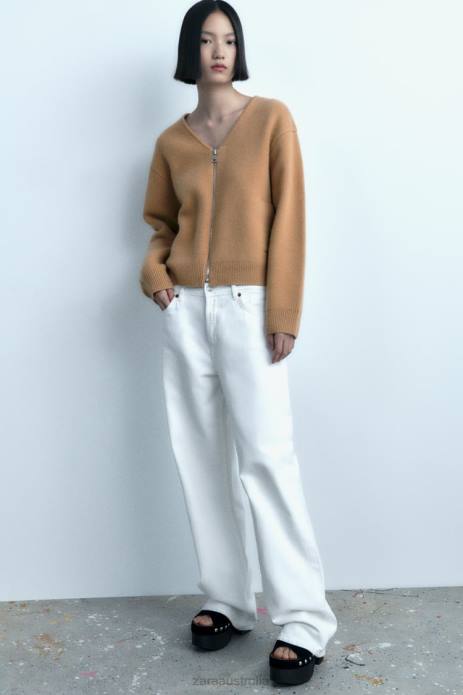Zippered Wool Bomber 822X27 Zara Clothing Women Taupe Brown