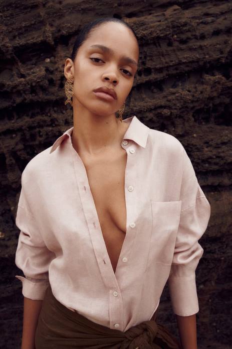 100% Linen Shirt 822X365 Zara Clothing Women Beige/Pink