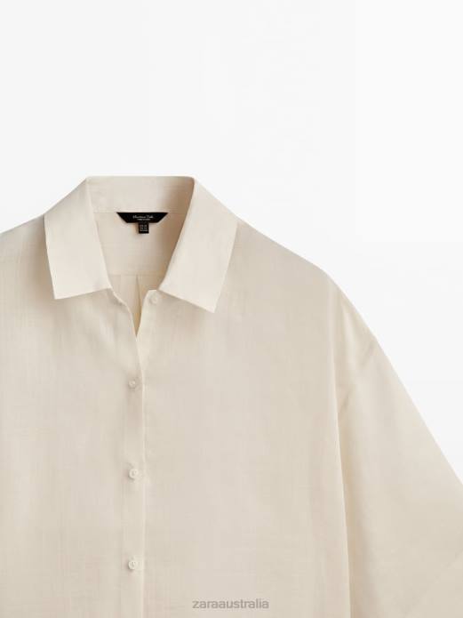 100% Ramie Short Sleeve Shirt 822X863 Zara Clothing Women Ecru