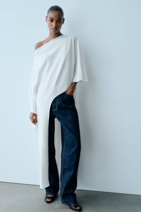 Asymmetric Cape Blouse 822X301 Zara Clothing Women Ecru