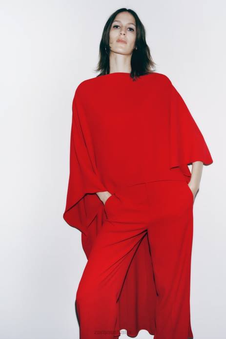 Asymmetric Cape Blouse 822X306 Zara Clothing Women Bright Red