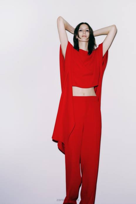 Asymmetric Cape Blouse 822X306 Zara Clothing Women Bright Red