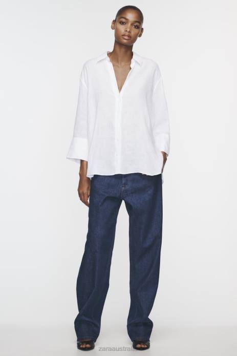 Asymmetric Hem Linen Shirt 822X394 Zara Clothing Women Oyster White
