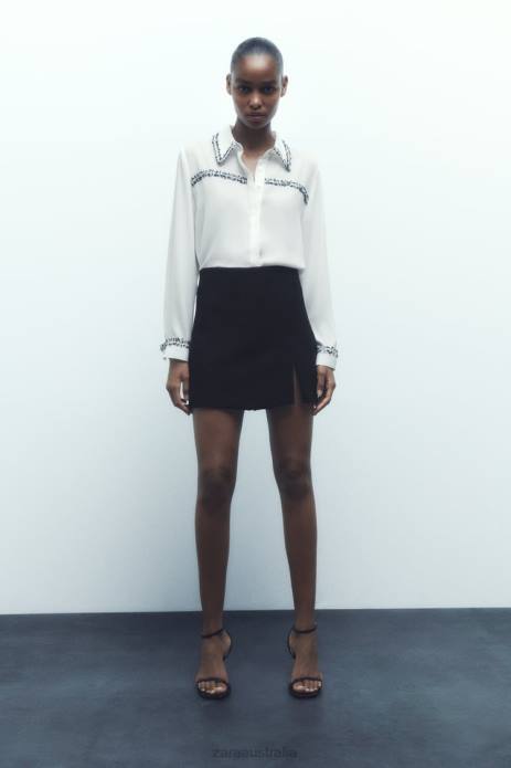 Combination Textured Shirt 822X309 Zara Clothing Women Oyster White