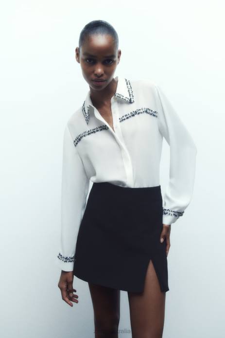 Combination Textured Shirt 822X309 Zara Clothing Women Oyster White