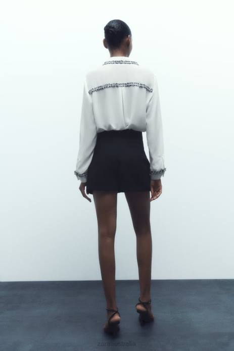 Combination Textured Shirt 822X309 Zara Clothing Women Oyster White