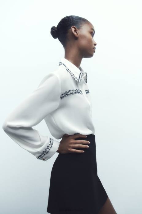 Combination Textured Shirt 822X309 Zara Clothing Women Oyster White