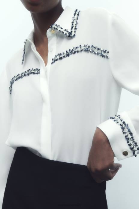 Combination Textured Shirt 822X309 Zara Clothing Women Oyster White
