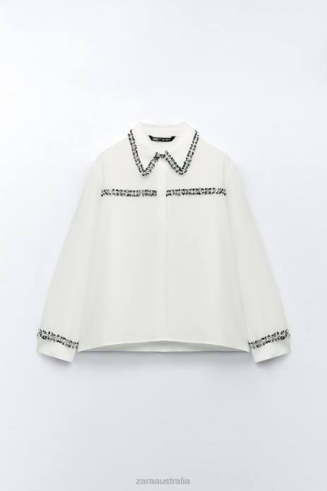 Combination Textured Shirt 822X309 Zara Clothing Women Oyster White