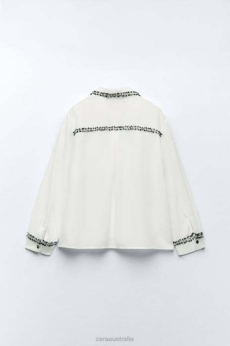 Combination Textured Shirt 822X309 Zara Clothing Women Oyster White