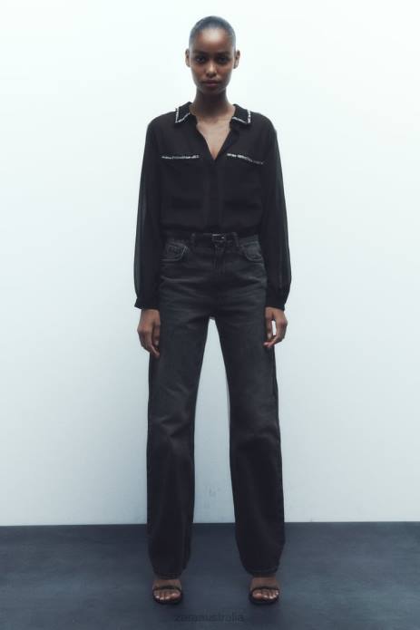 Combination Textured Shirt 822X326 Zara Clothing Women Black