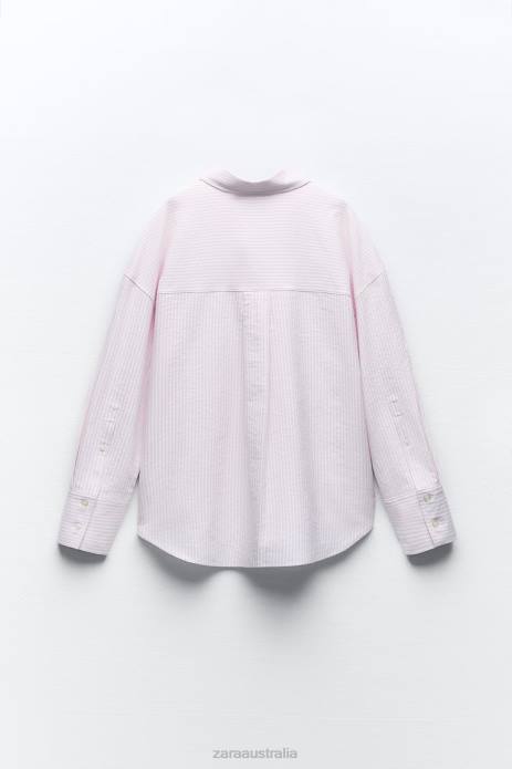 Cotton Blend Oxford Shirt 822X353 Zara Clothing Women Pink/White