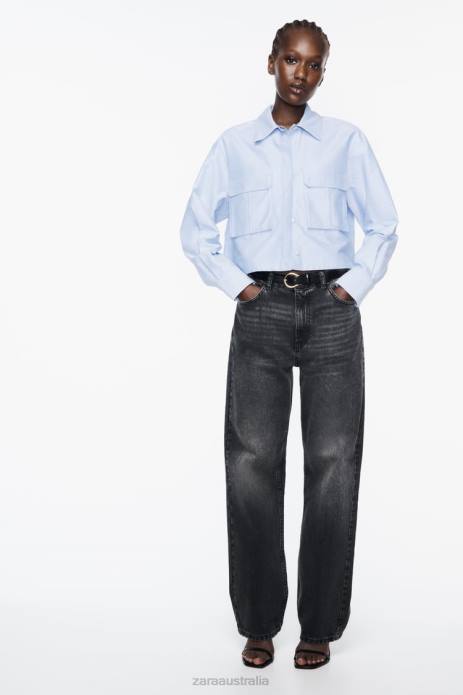 Crop Oxford Shirt 822X352 Zara Clothing Women Blue/White