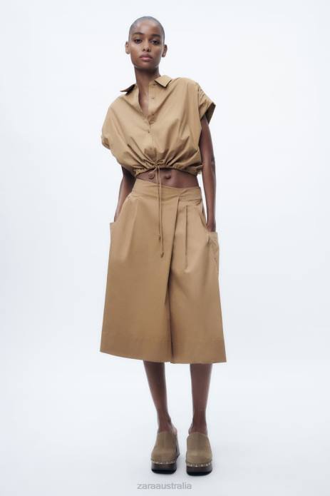 Cropped Poplin Shirt 822X392 Zara Clothing Women Taupe Brown