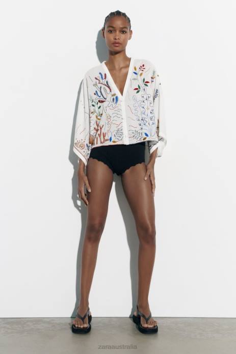 Embroidered Cotton Blouse 822X400 Zara Clothing Women Oyster White