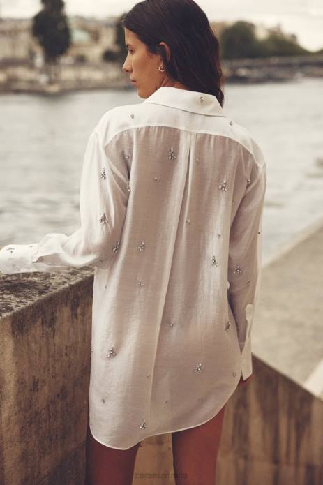Embroidered Jewel Shirt 822X307 Zara Clothing Women Oyster White