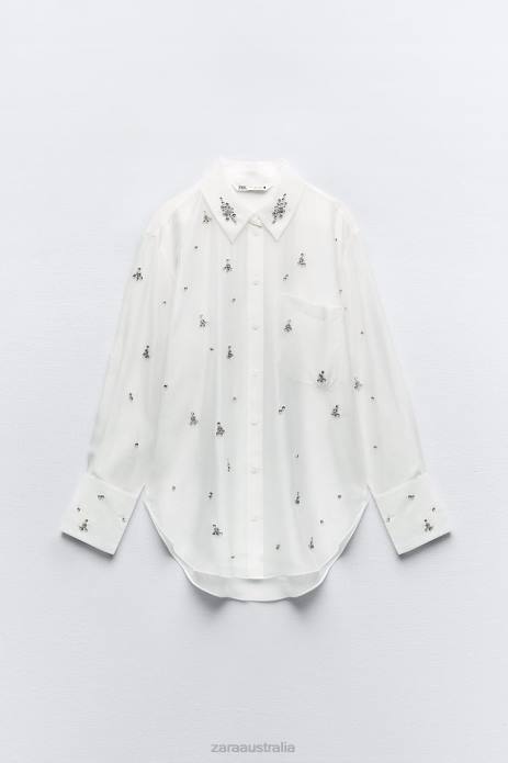 Embroidered Jewel Shirt 822X307 Zara Clothing Women Oyster White