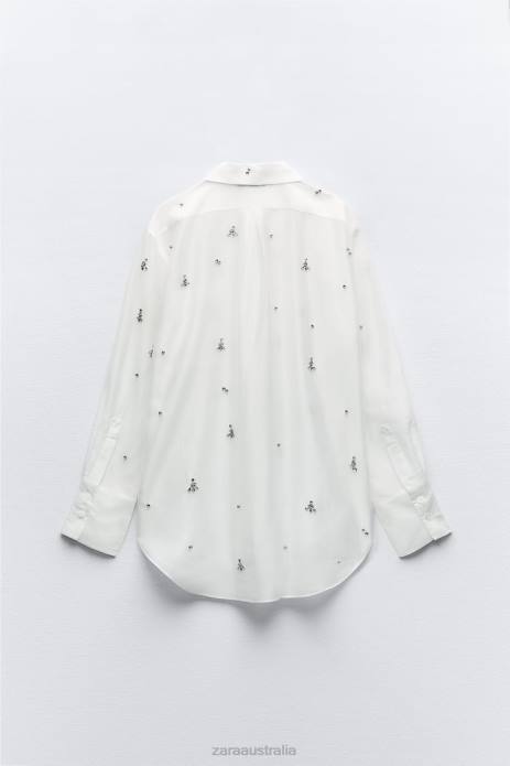 Embroidered Jewel Shirt 822X307 Zara Clothing Women Oyster White