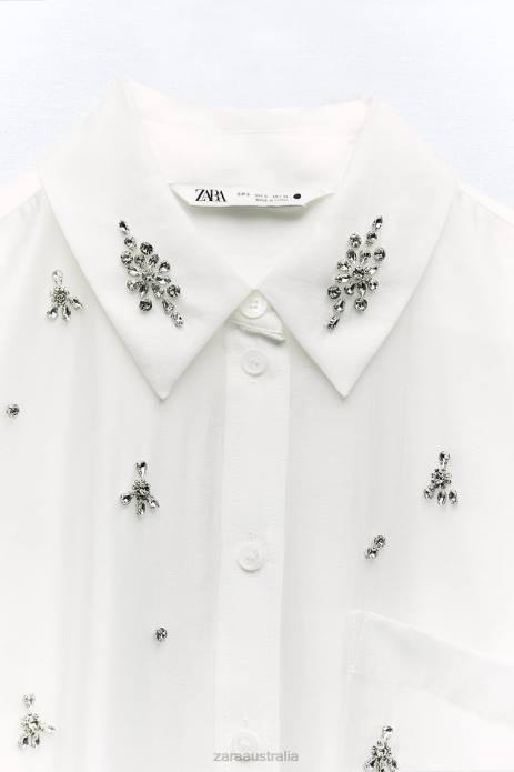 Embroidered Jewel Shirt 822X307 Zara Clothing Women Oyster White