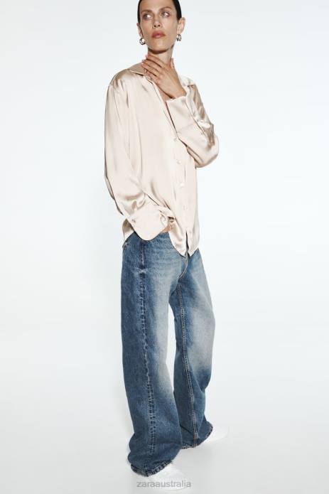 Flowy Satin Effect Shirt 822X312 Zara Clothing Women Soft Gold