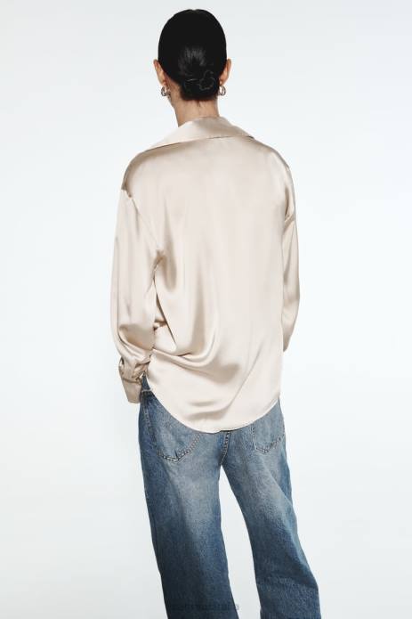 Flowy Satin Effect Shirt 822X312 Zara Clothing Women Soft Gold