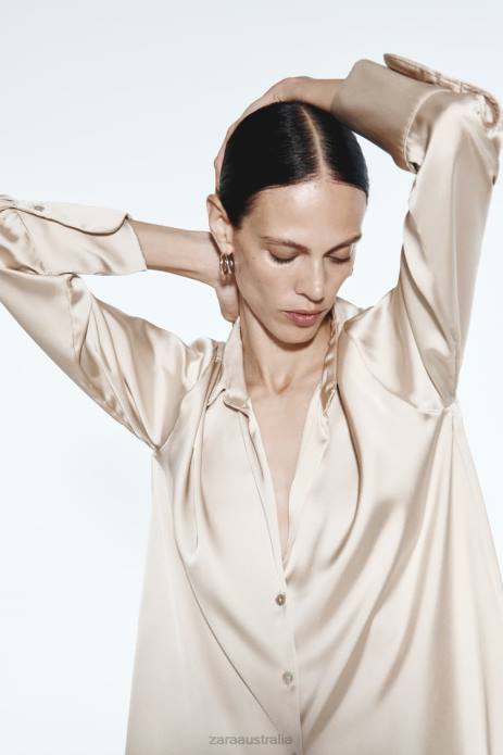 Flowy Satin Effect Shirt 822X312 Zara Clothing Women Soft Gold