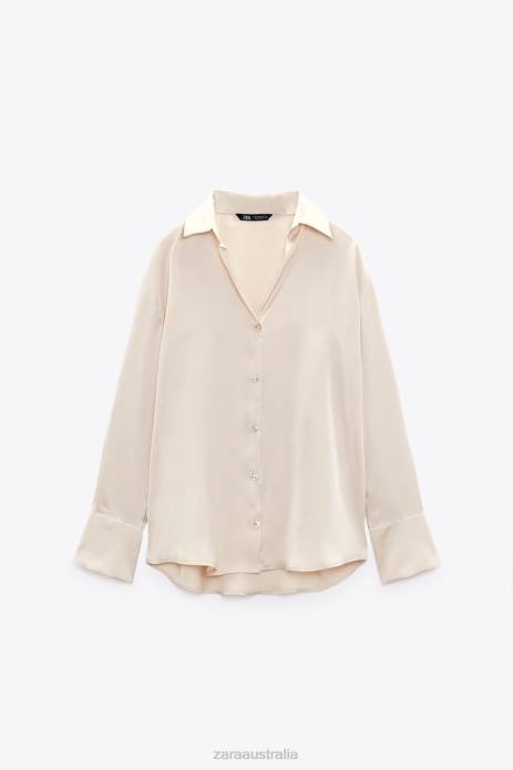 Flowy Satin Effect Shirt 822X312 Zara Clothing Women Soft Gold