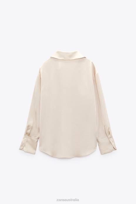 Flowy Satin Effect Shirt 822X312 Zara Clothing Women Soft Gold