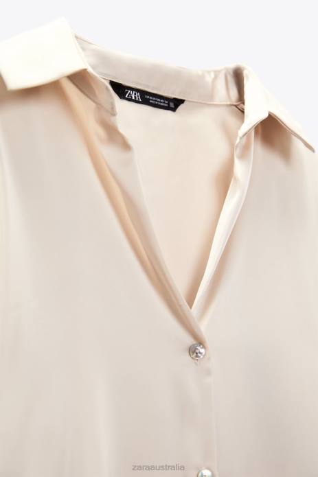 Flowy Satin Effect Shirt 822X312 Zara Clothing Women Soft Gold