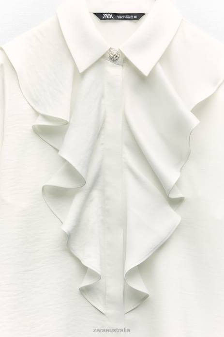 Frilly Blouse With Jewel Buttons 822X311 Zara Clothing Women White