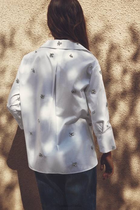 Jewel Poplin Shirt 822X302 Zara Clothing Women White