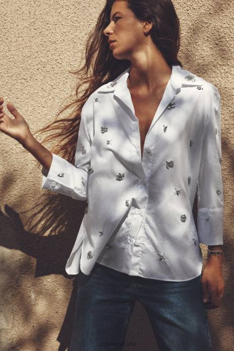 Jewel Poplin Shirt 822X302 Zara Clothing Women White