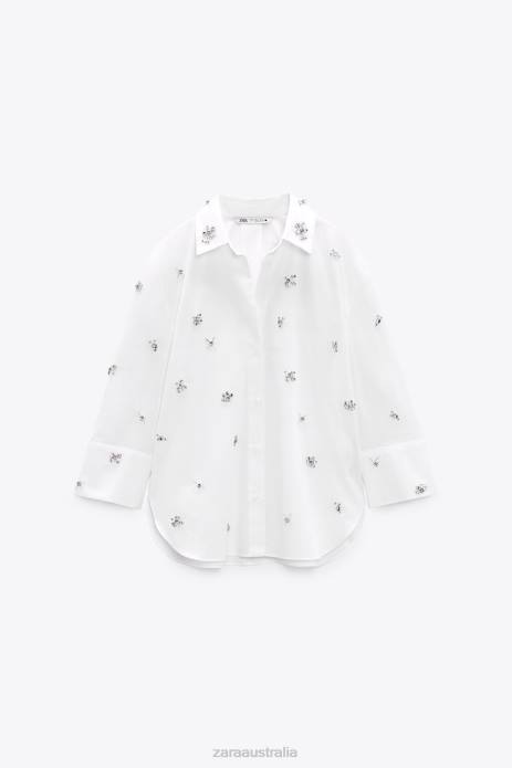 Jewel Poplin Shirt 822X302 Zara Clothing Women White