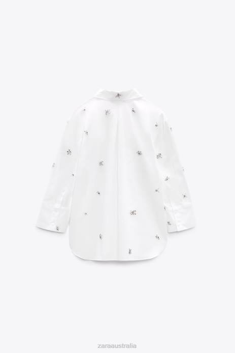 Jewel Poplin Shirt 822X302 Zara Clothing Women White