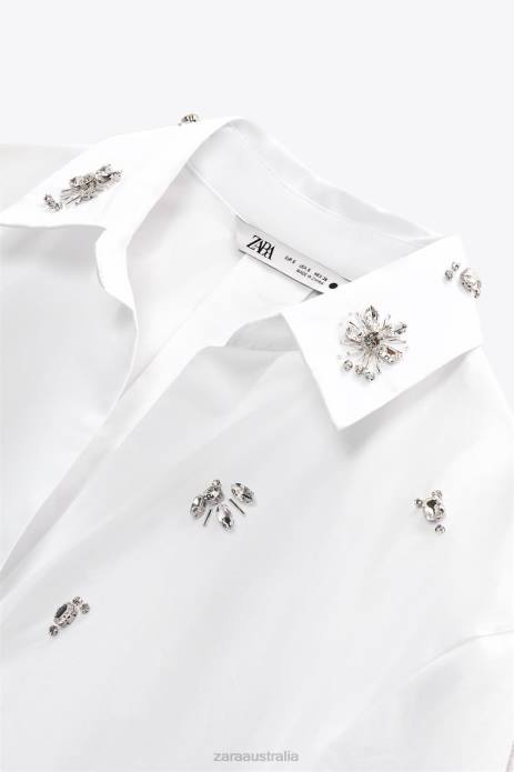 Jewel Poplin Shirt 822X302 Zara Clothing Women White