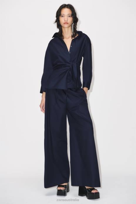 Poplin Wrap Shirt 822X327 Zara Clothing Women Navy Blue