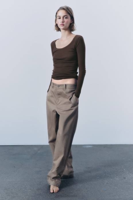 Ribbed Shirt Premium 822X831 Zara Clothing Women Brown