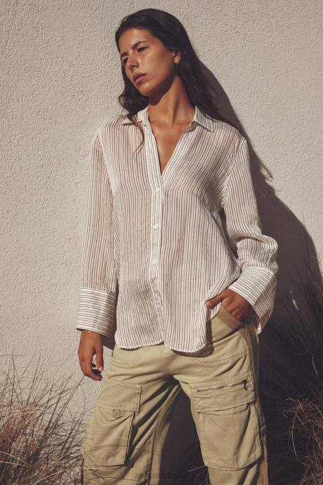 Striped Shirt 822X423 Zara Clothing Women Ecru/Brown