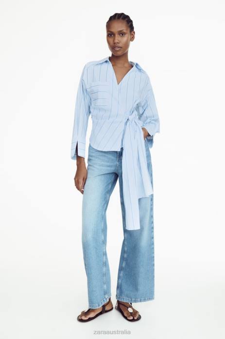 Striped Shirt With Tie 822X416 Zara Clothing Women Blue/White