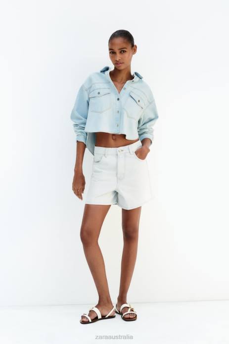Z1975 Cropped Denim Shirt 822X408 Zara Clothing Women Light Blue