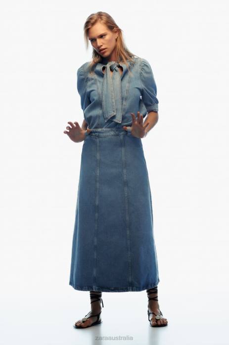 Z1975 Tied Denim Blouse 822X366 Zara Clothing Women Mid Blue
